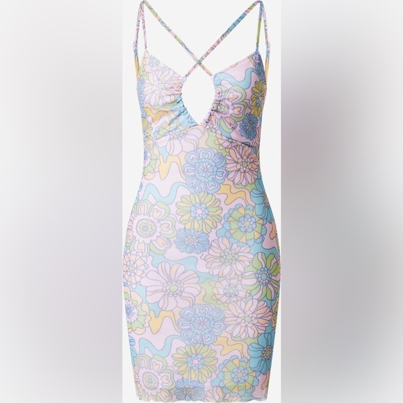 NWT Vintage Supply Floral Mini Dress Keyhole Retro Boho Hippie 70s Sz 12 - Picture 14 of 14